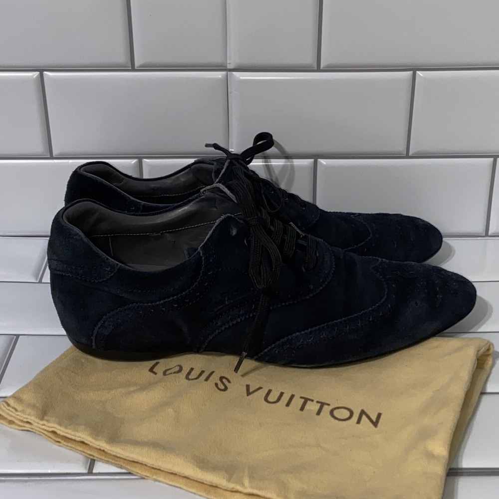 Louis Vuitton LV Shoes Oxford Wingtip Dress Shoes UK 8.5 US 9.5 Navy Blue Suede - Picture 3 of 11